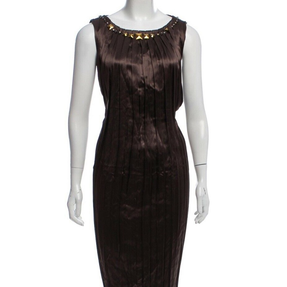 Ports 1961 Cocktail Dress Brown Pleated Sz 2